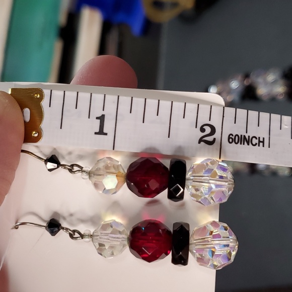 Vintage necklace Bracelet earring set. AuroraBorealis black garnet glasscrystal - Picture 13 of 15